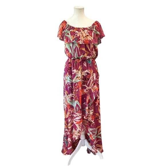 Express Tropical Flamingo Print Maxi Dress Womens Size L Beachy Summer Vacation - Picture 1 of 11